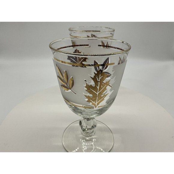 Libbey Vintage Golden Foliage Mid Century Gold Leaf Goblet | Set of 4 - Picture 10 of 16